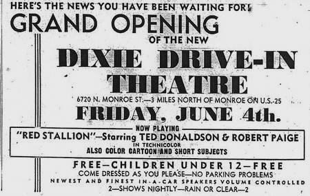 Dixie Drive-In Theatre - Dixie Drive-In Grand Opening Ad 6-3-48